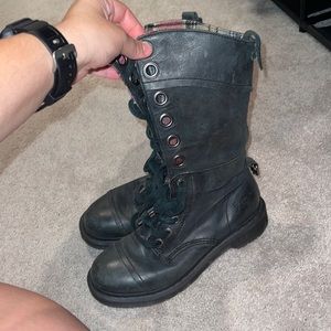 Dr. Martens black boots with plaid on the inside!